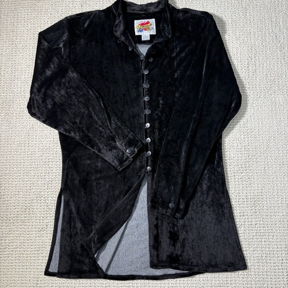 Vintage Sorrel Jrs Black Velvet Tunic Top Blouse Button Loop Front Women’s Large - Picture 1 of 11